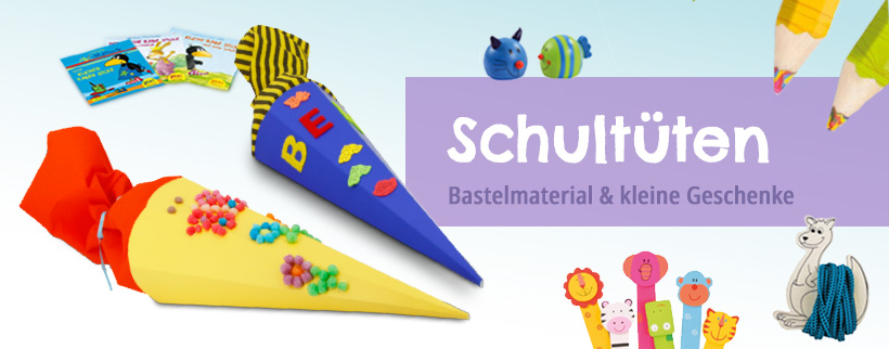Kunterbunte Schultüten-Rohlinge und kleine Geschenke für den ersten Schultag, Vorschulkindern eine Freude bereiten Schultüten basteln für den Schulstart, kleine Geschenke und Mitgebsel