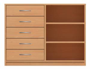Schrank mit 5 Schubkästen links und 3 Fächern 