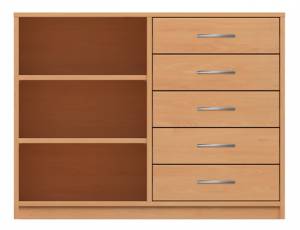 Schrank mit 5 Schubkästen rechts und 3 Fächern