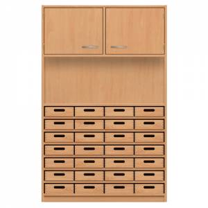 Hochschrank mit 28 Materialkästen und Doppeltür