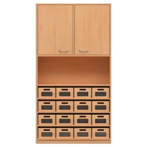 Hochschrank mit 16 Materialkästen und Doppeltür