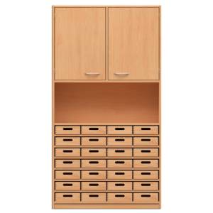 Hochschrank mit 28 Materialkästen und Doppeltür