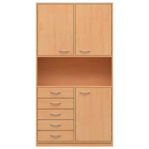 Hochschrank mit 8 Fächern und 5 Schubkästen links