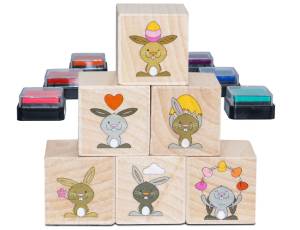 Holzstempel Osterhasen mit Stempelkissen | 12 Teile
