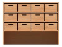 Materialschrank mit 12 Materialkästen & Sockelnische