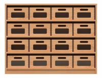 Materialschrank mit 16 Materialkästen (Acrylglasfenster)