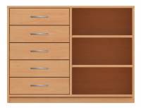 Schrank mit 5 Schubkästen links und 3 Fächern 