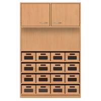 Hochschrank mit 16 Materialkästen und Doppeltür