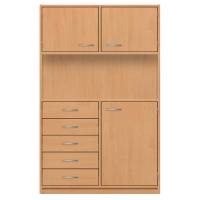 Hochschrank mit 6 Fächern und 5 Schubkästen links