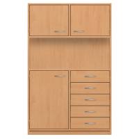 Hochschrank mit 6 Fächern und 5 Schubkästen rechts