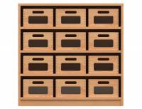 Materialschrank mit 12 Materialkästen (Acrylglasfenster)