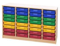 Materialschrank mit 32 flachen Kunststoffkästen