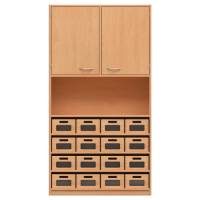 Hochschrank mit 16 Materialkästen und Doppeltür