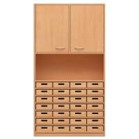 Hochschrank mit 28 Materialkästen und Doppeltür