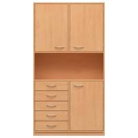 Hochschrank mit 8 Fächern und 5 Schubkästen links