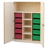 Materialschrank mit 10 hohen Kunststoffkästen
