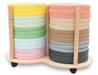 Kissenwagen mit 30 runden Sitzkissen Ø 35 cm | Erd- & Pastellfarben